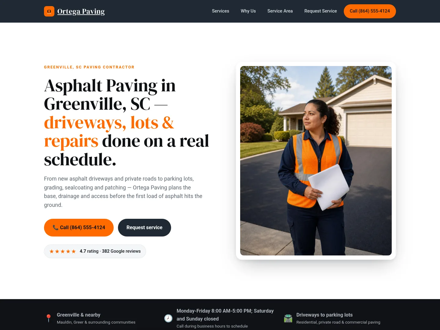 Slate & Safety Orange · Established-trust — example asphalt paving website homepage