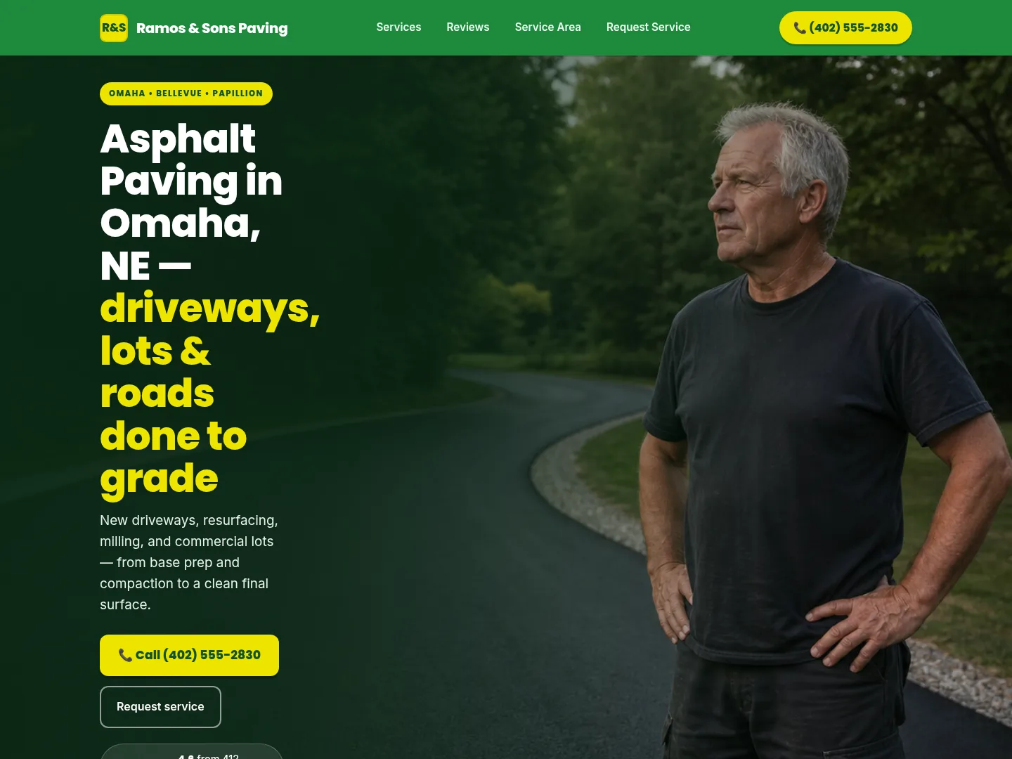Emerald Green · Established-trust — example asphalt paving website homepage