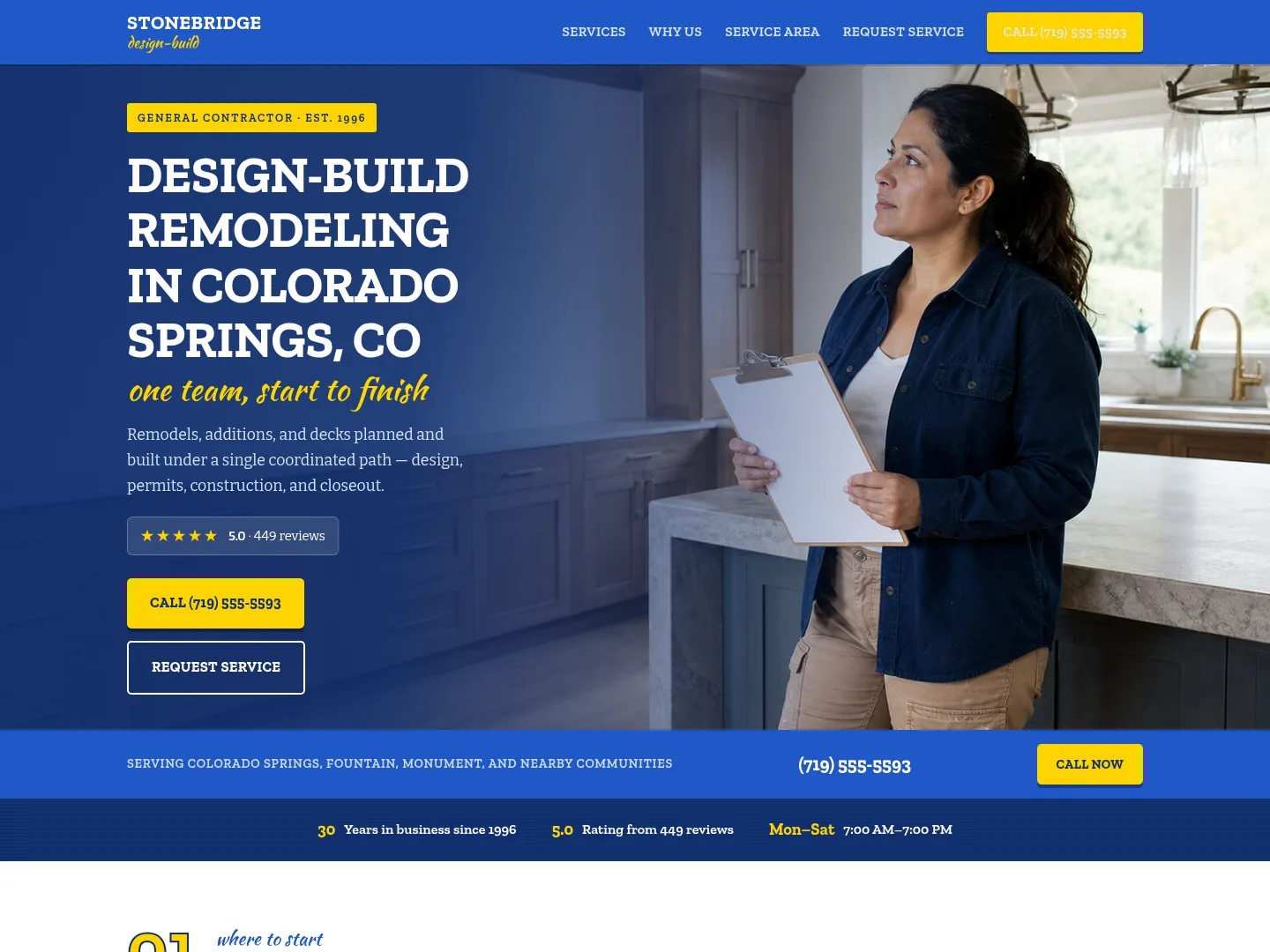 Royal Blue · Neighborly-warm — example construction website homepage