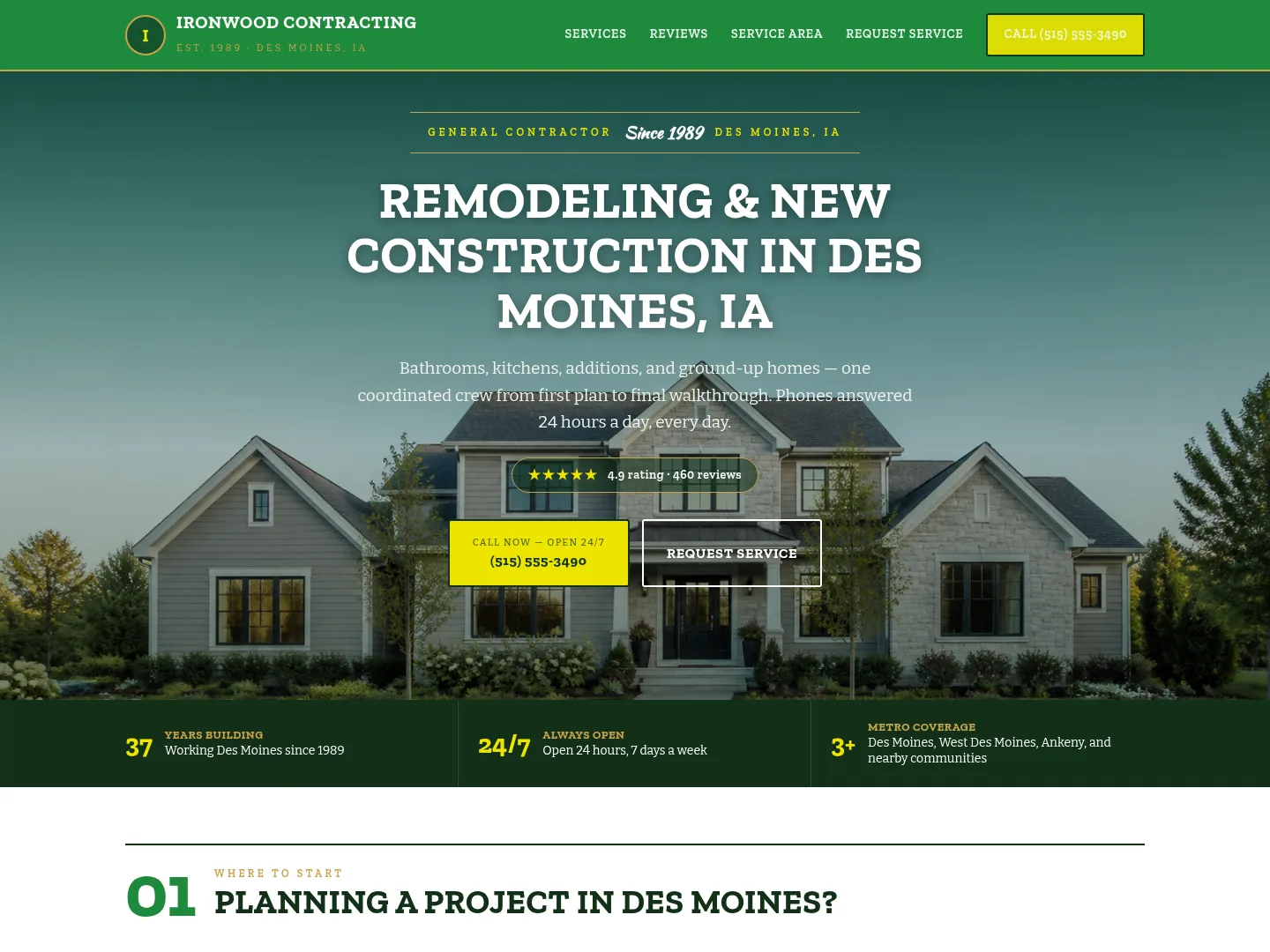 Emerald Green · Heritage-authority — example construction website homepage