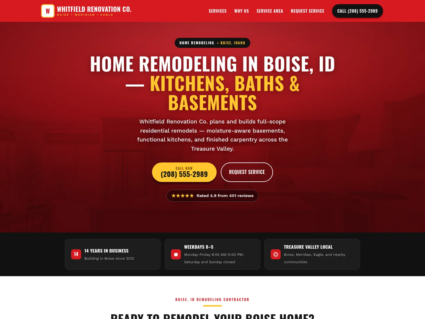 Signal Red · Emergency-first — example contracting website homepage