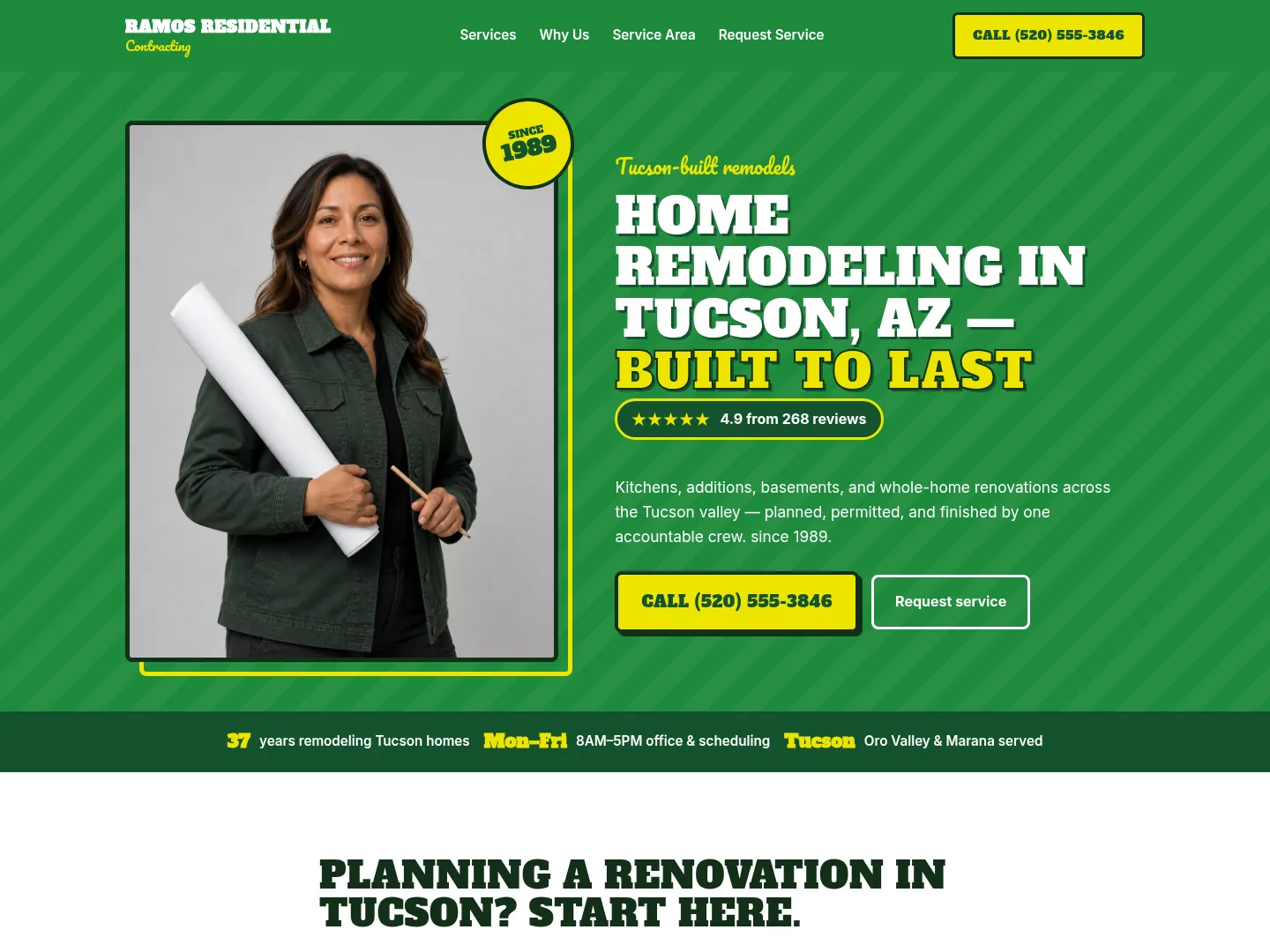Emerald Green · Retro-character — example contracting website homepage