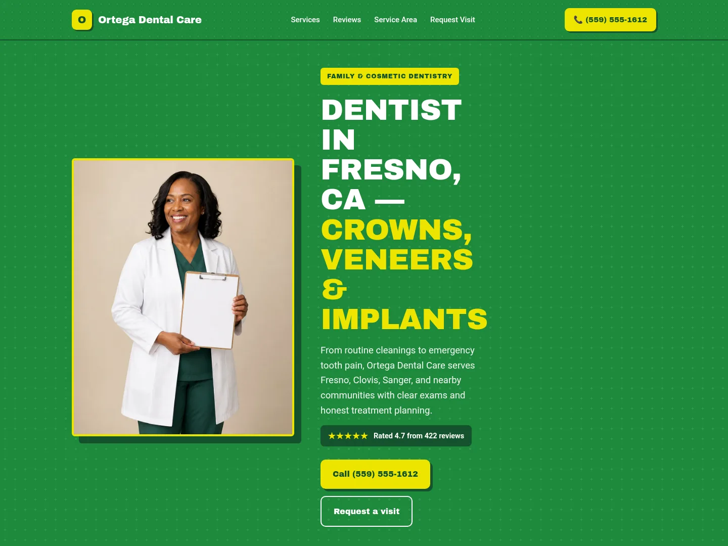 Emerald Green · Modern-clean — example dental website homepage