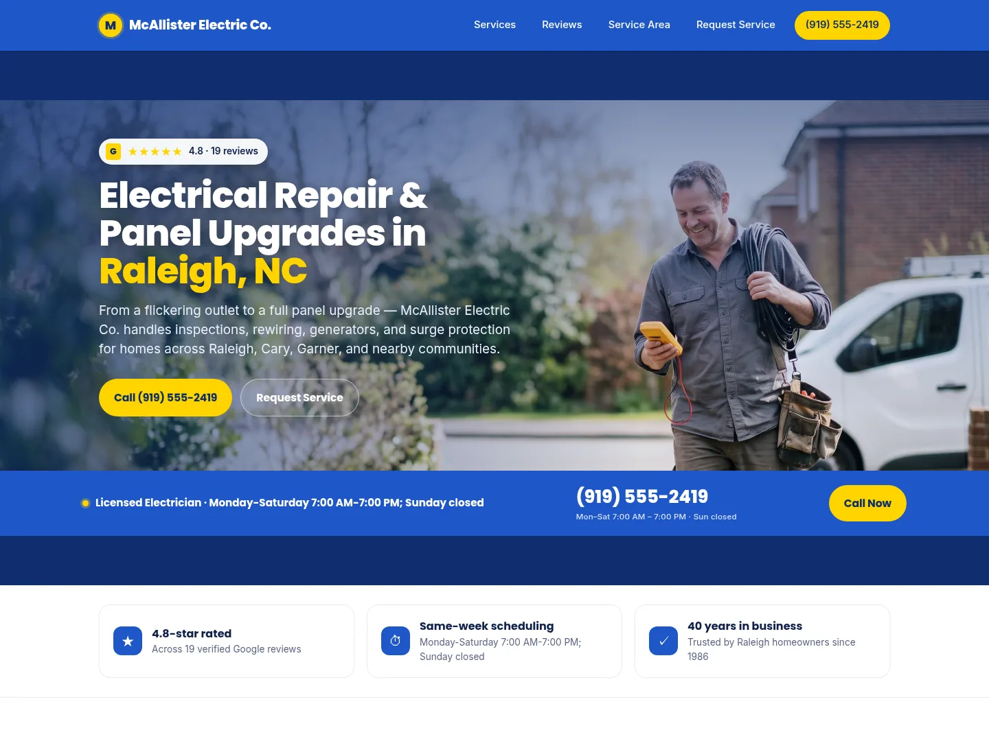 Royal Blue · Established-trust — example electrical website homepage