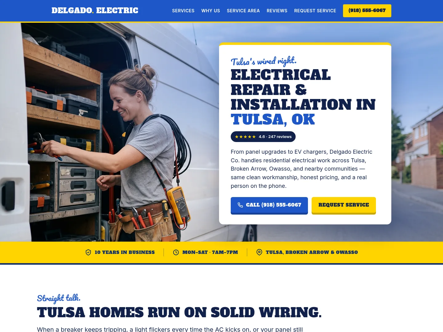 Royal Blue · Retro-character — example electrical website homepage