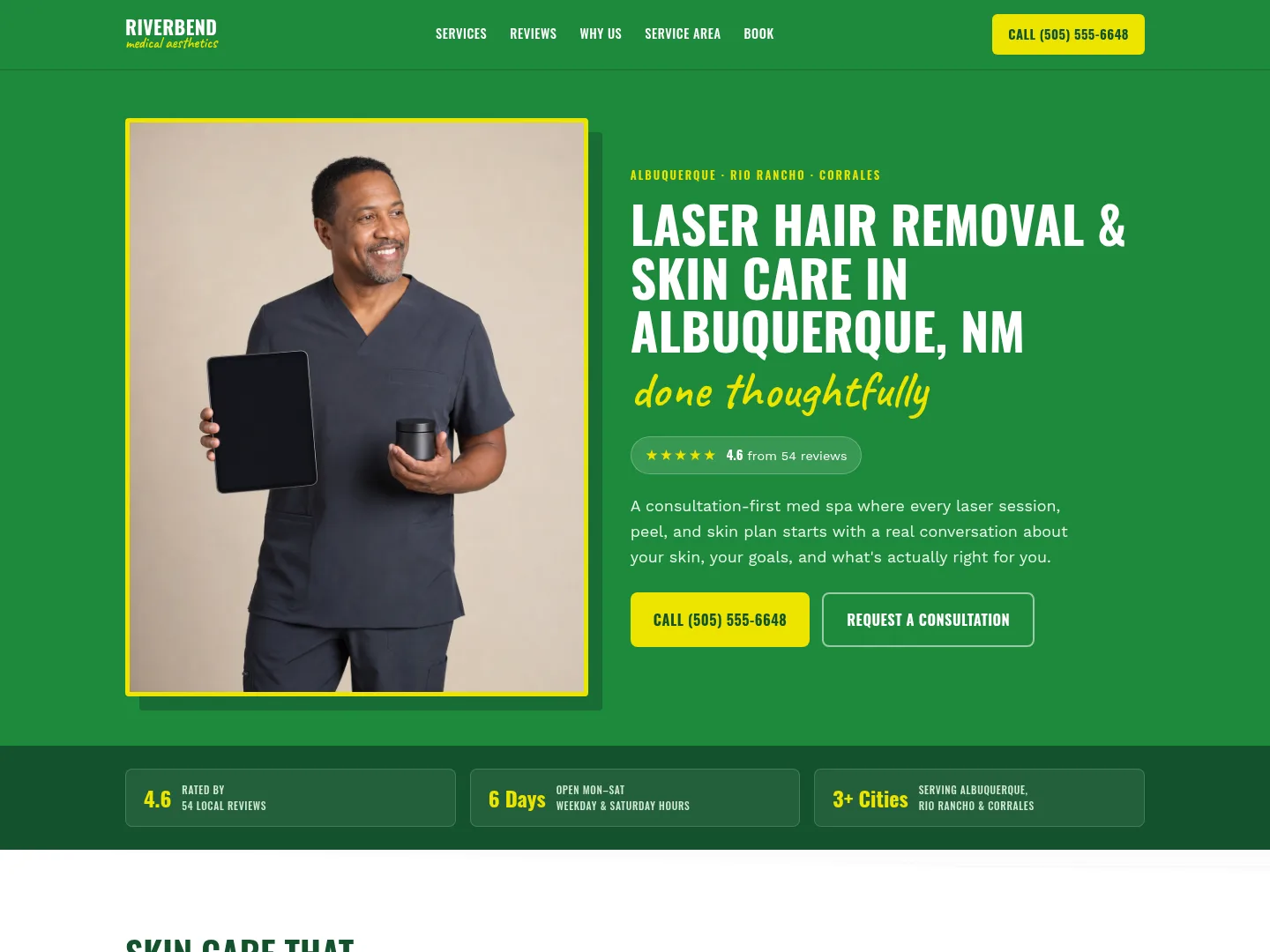 Emerald Green · Neighborly-warm — example medical spa website homepage