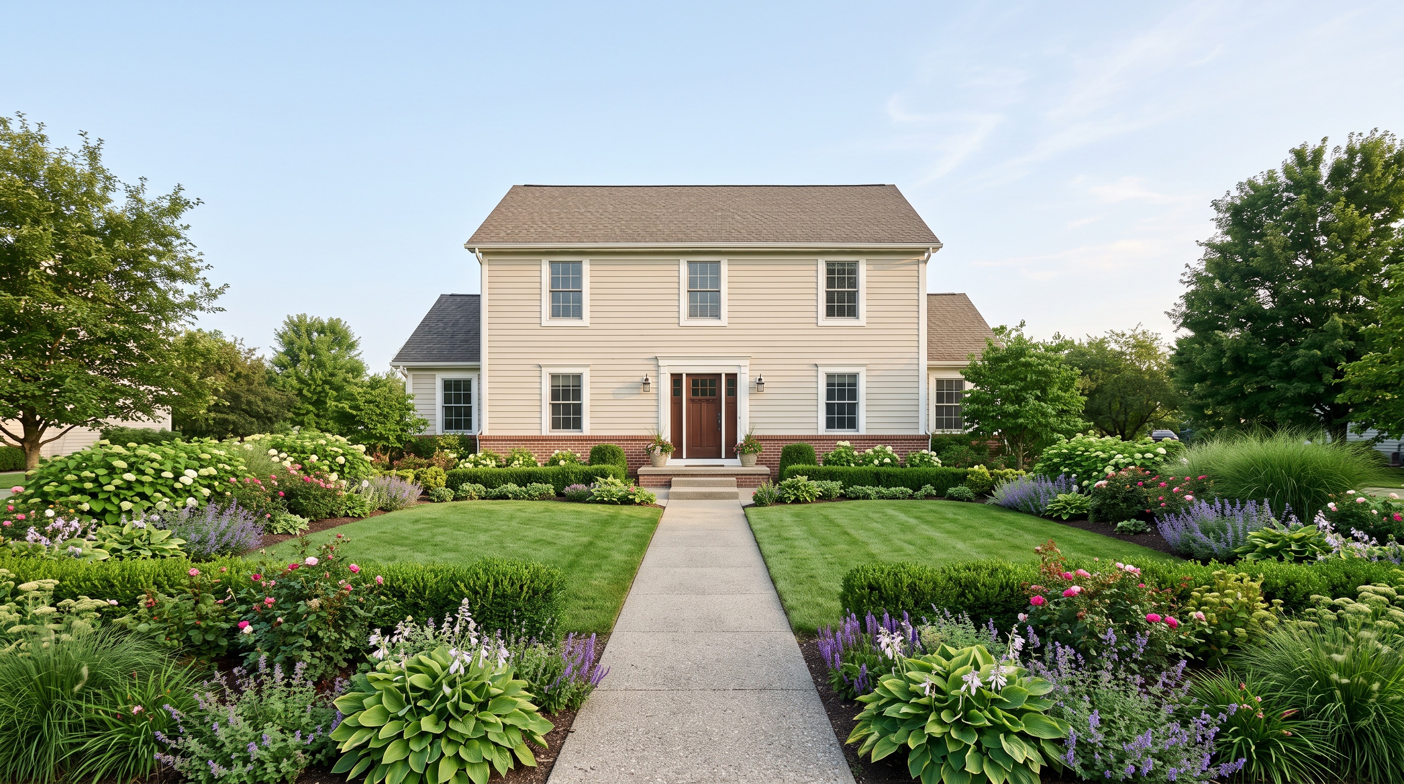 a landscaping professional in a landscaped residential yard