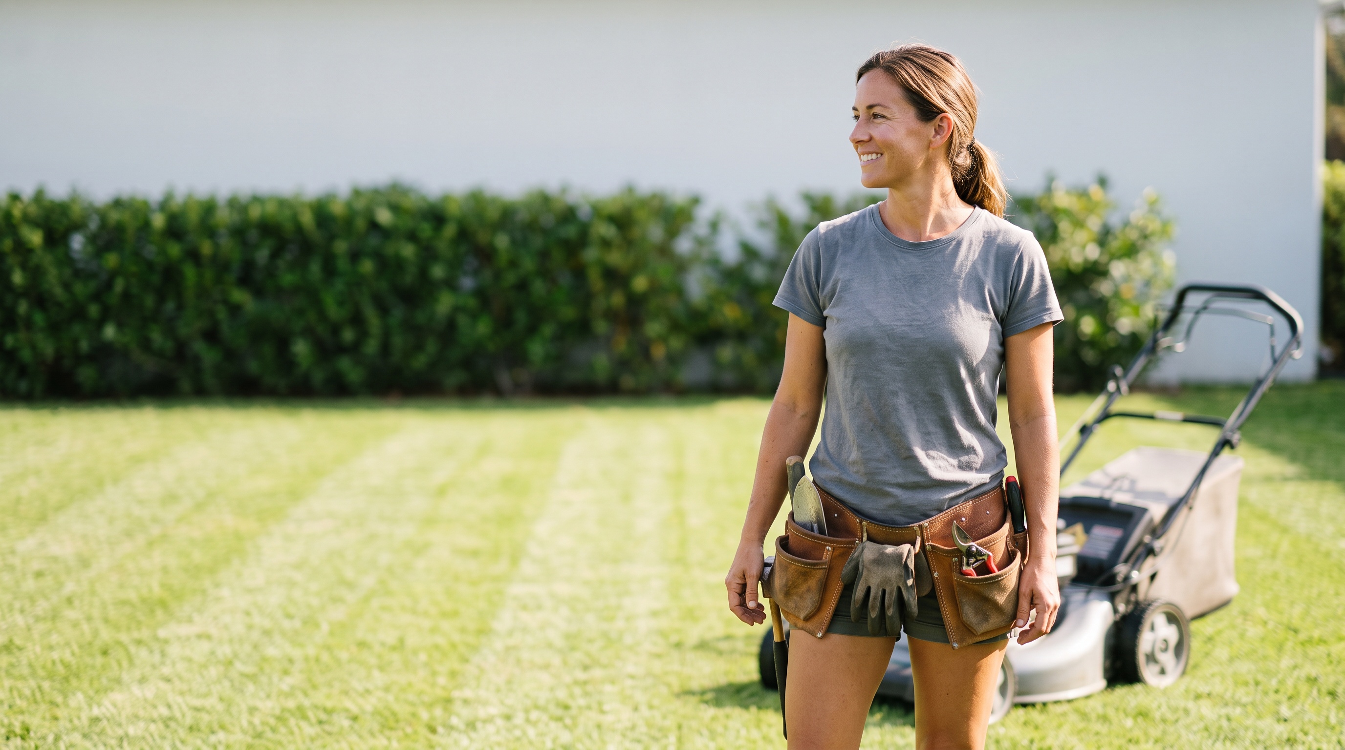 a landscaping professional in a landscaped residential yard