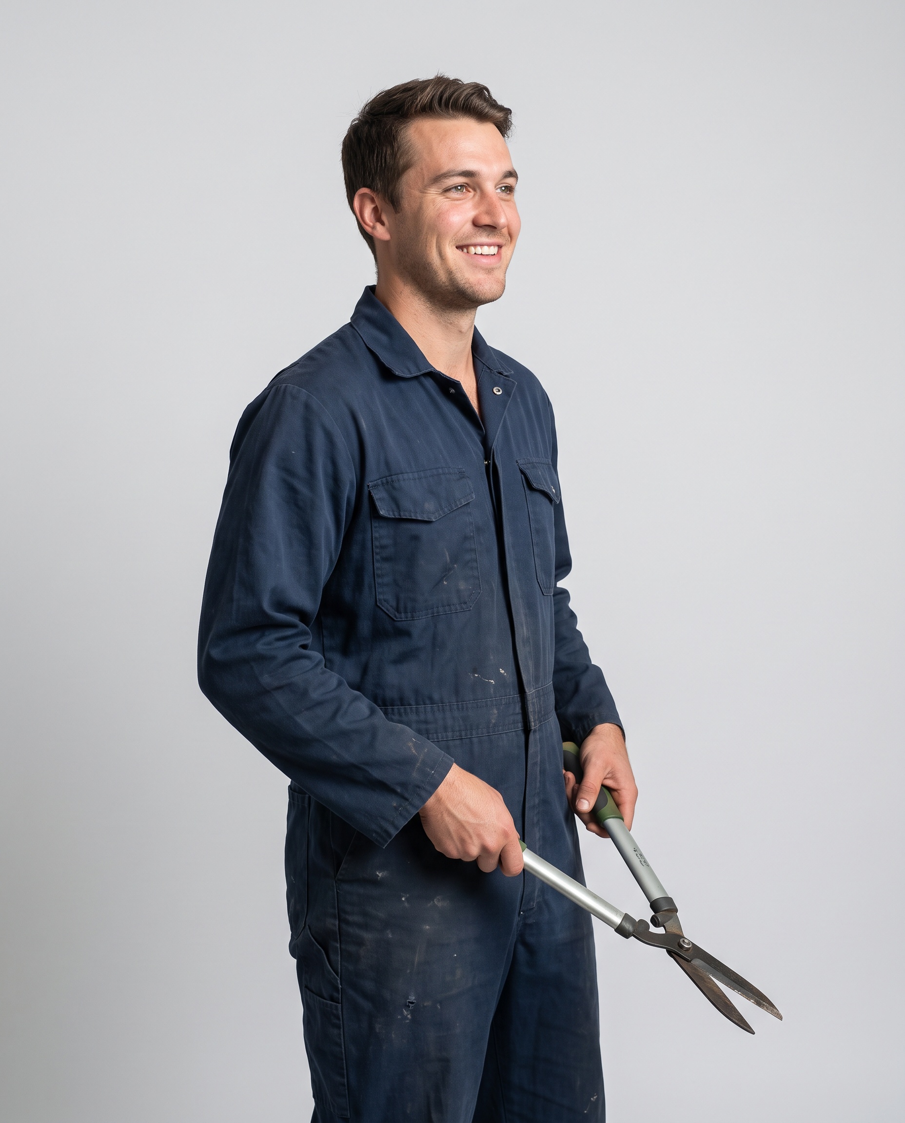 a landscaping professional in a landscaped residential yard