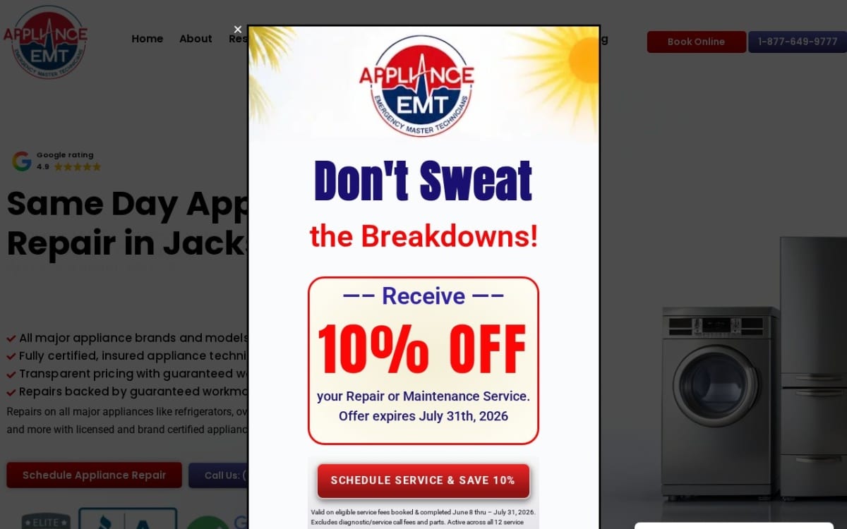 Appliance EMT appliance repair website homepage