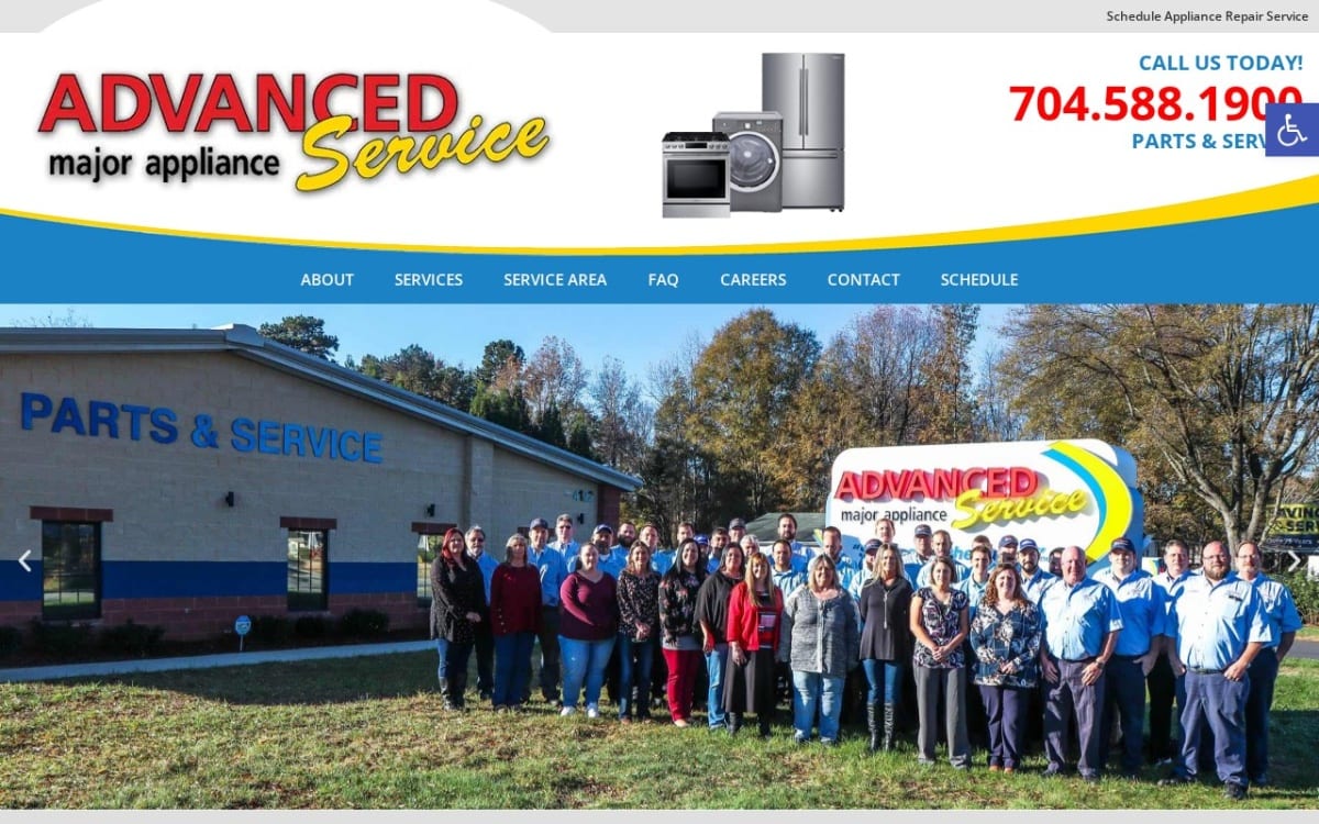Advanced Appliance Service - Charlotte appliance repair website homepage