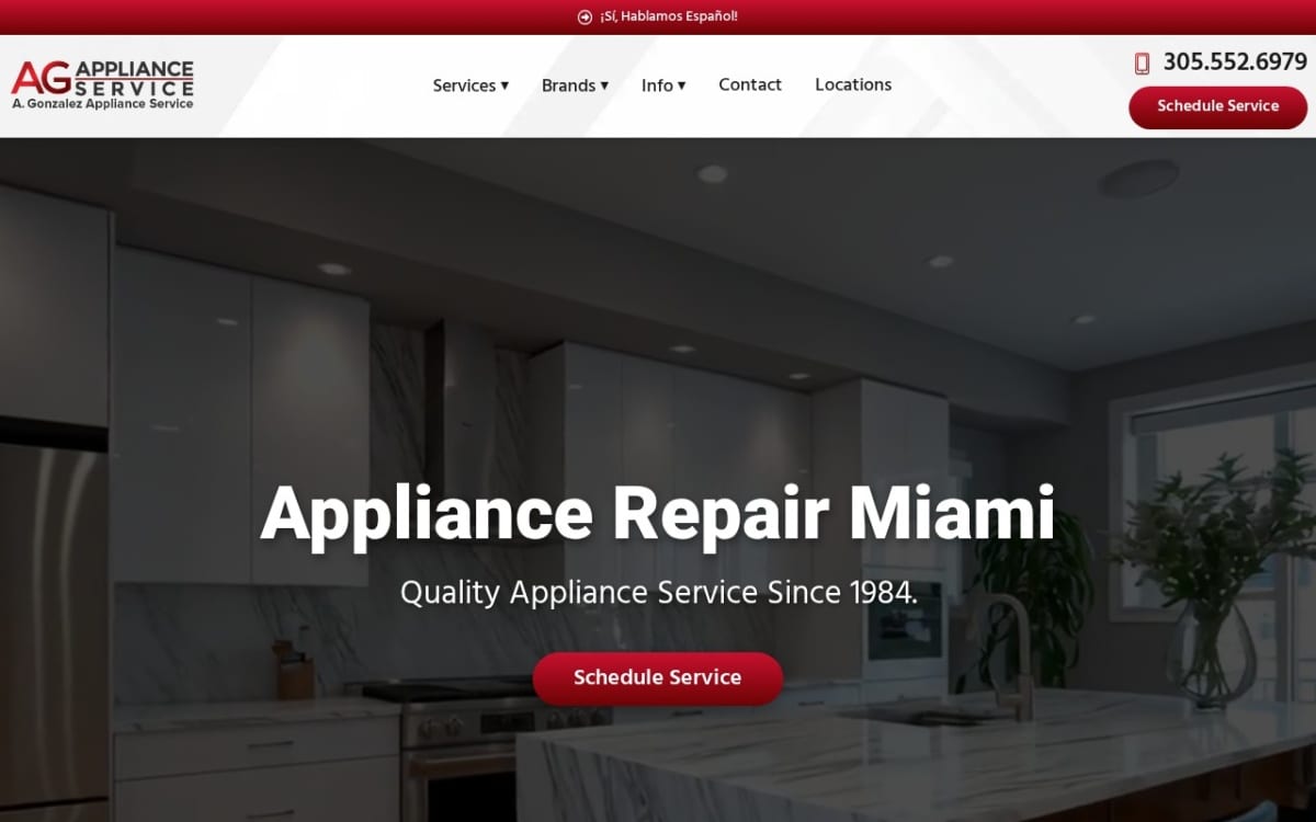 A Gonzalez Appliance Service appliance repair website homepage