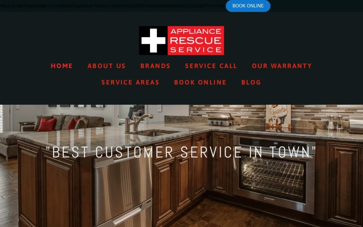 Appliance Rescue Service appliance repair website homepage