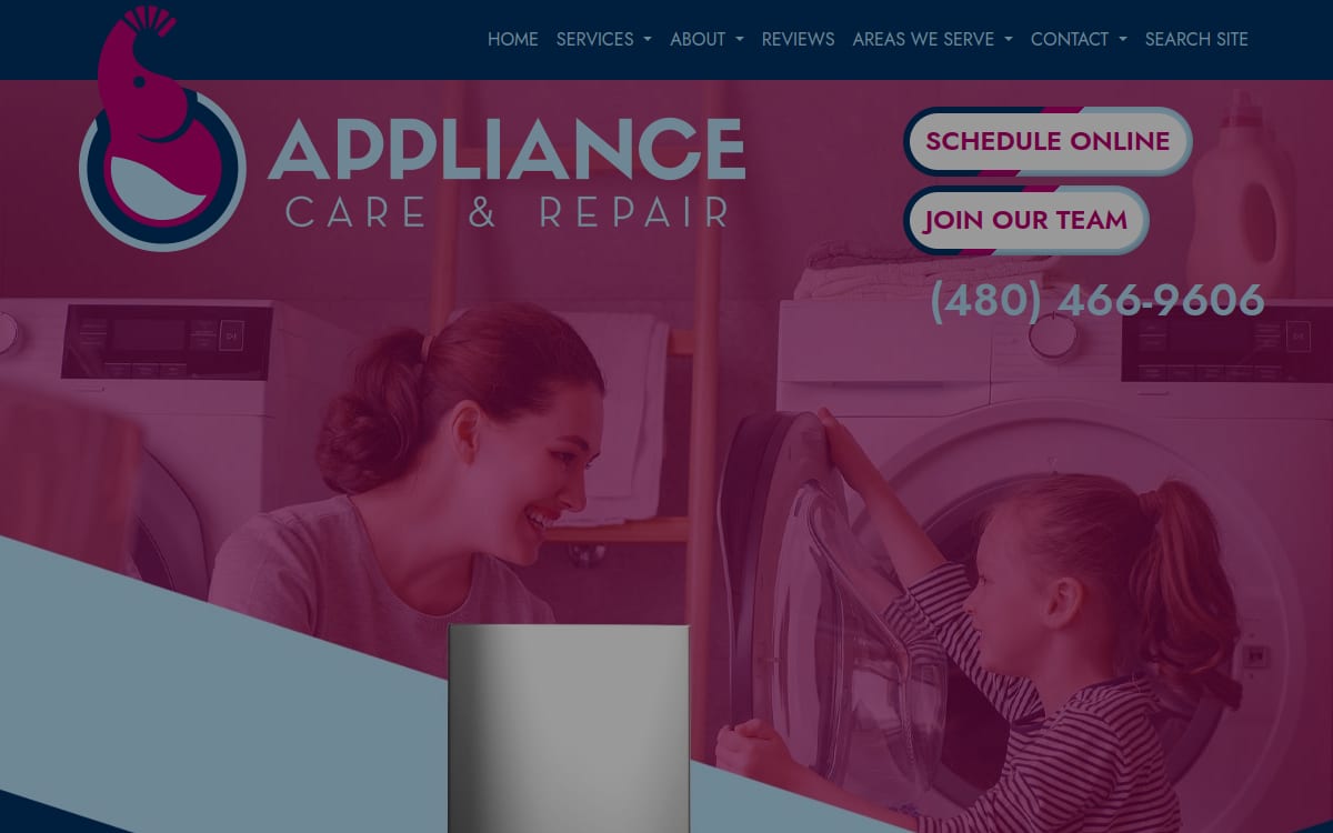 Appliance Care & Repair appliance repair website homepage