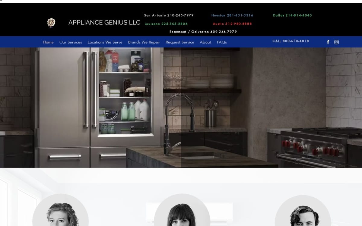 Appliance Genius LLC appliance repair website homepage