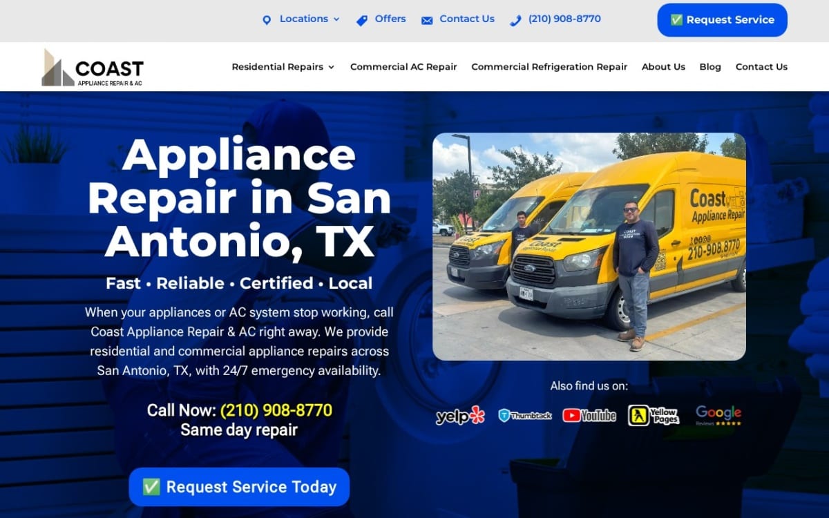 Coast Appliance Repair & AC appliance repair website homepage