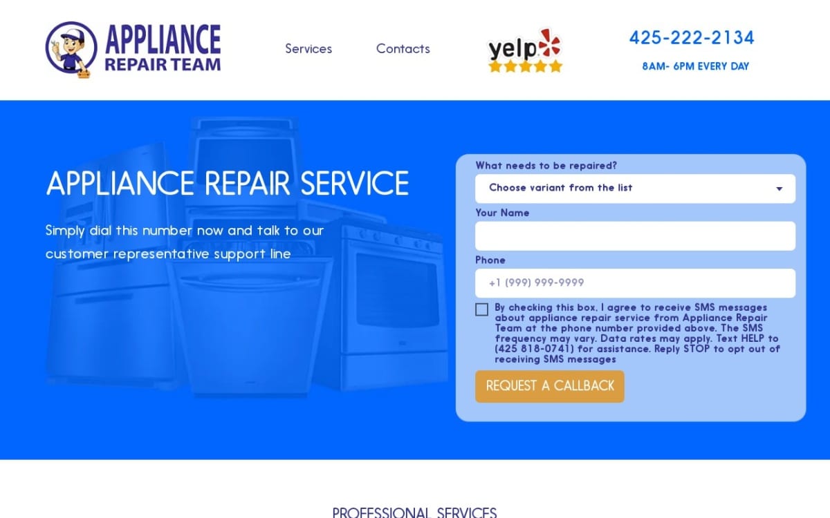 Appliance Repair Team appliance repair website homepage
