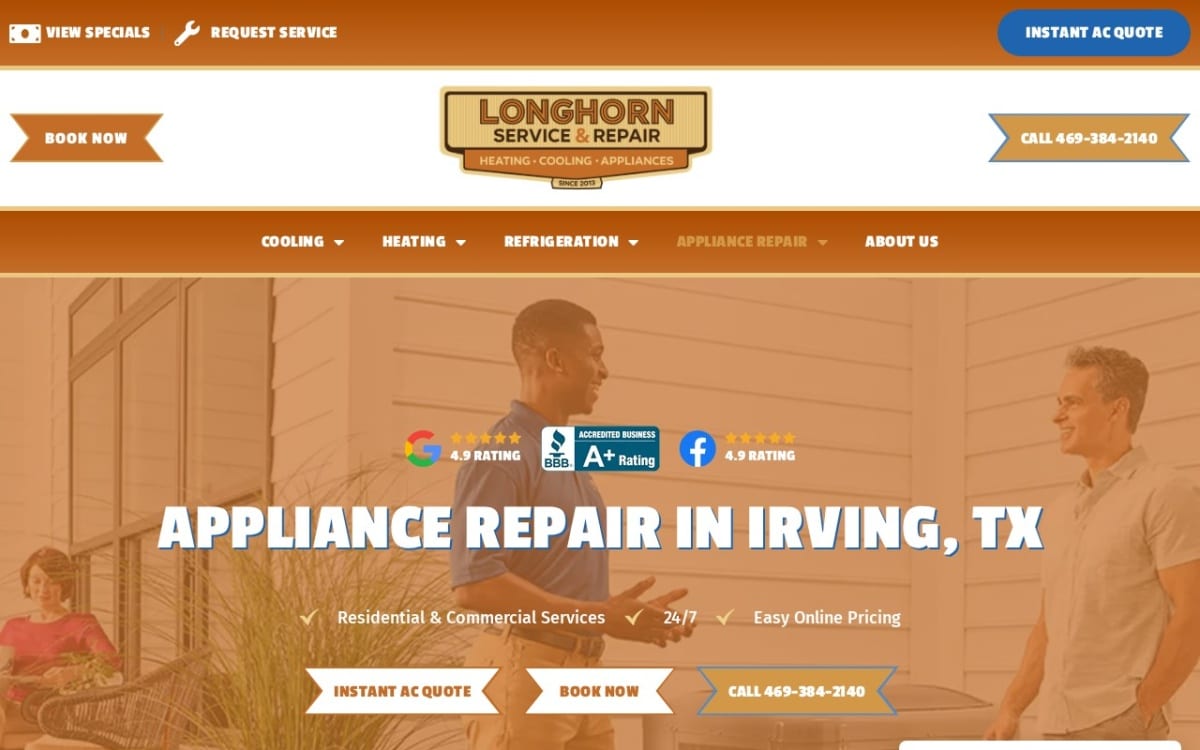 Longhorn Services: HVAC & Appliance Repair appliance repair website homepage