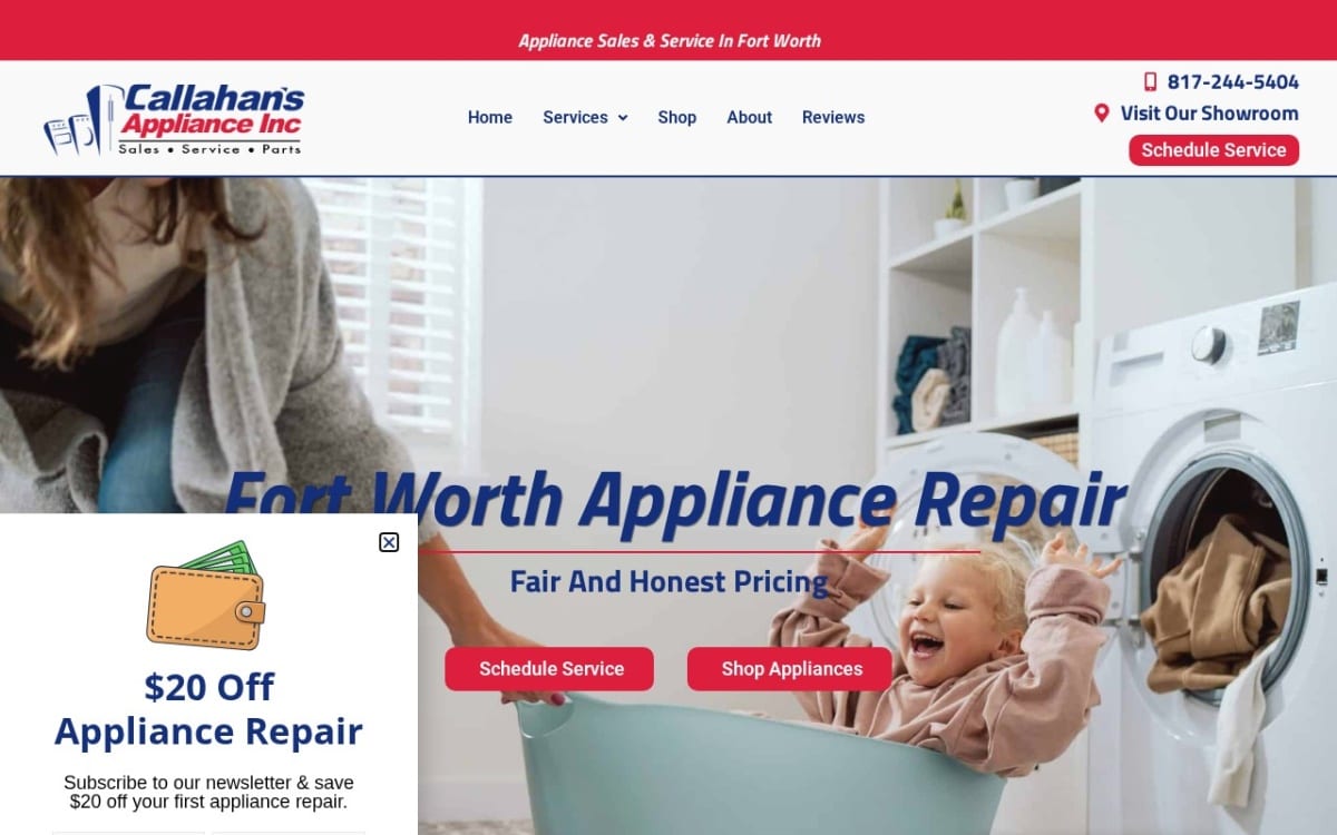 Callahan's Appliance appliance repair website homepage