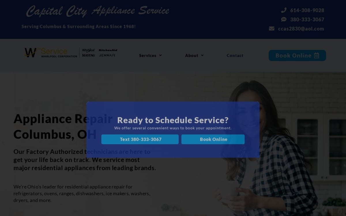 Capital City Appliance Service appliance repair website homepage