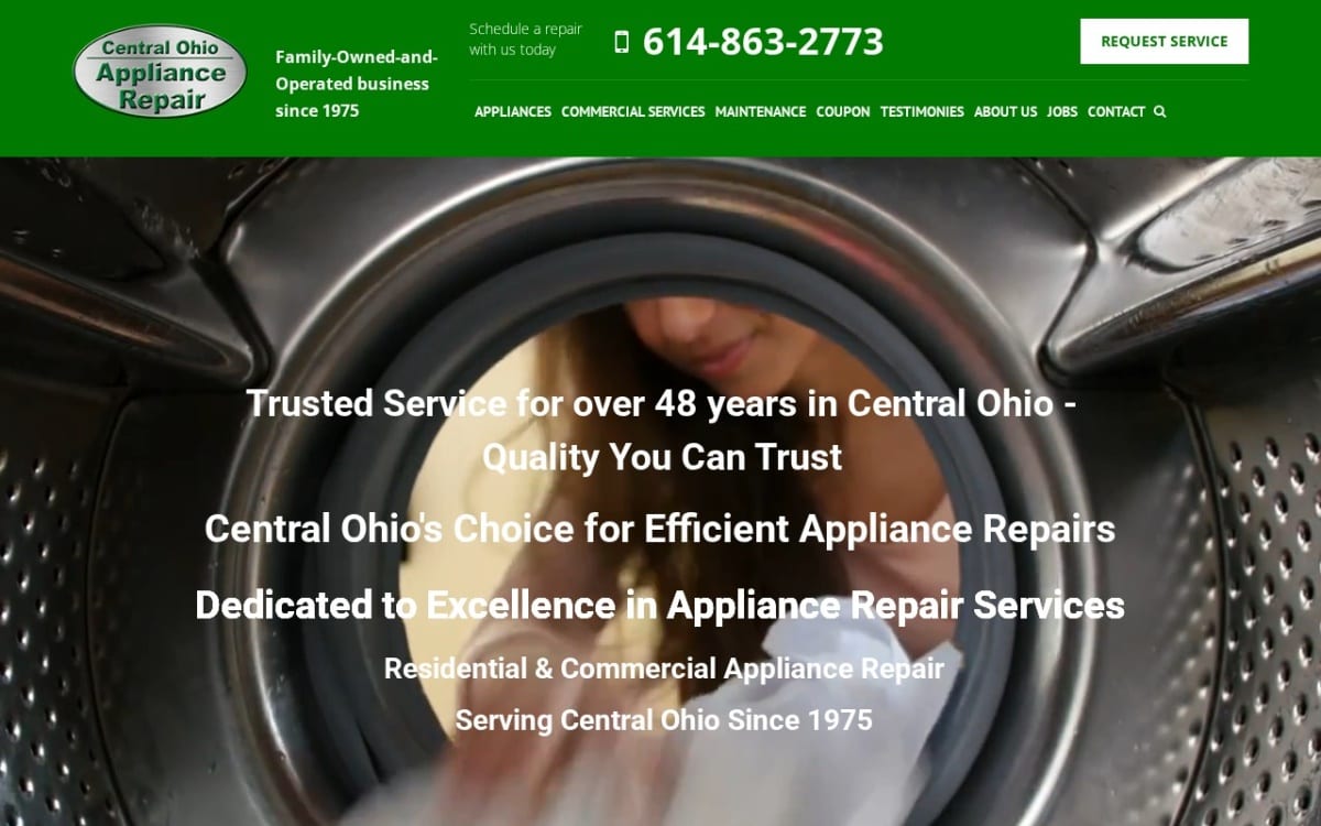 Central Ohio Appliance Repair Inc. appliance repair website homepage