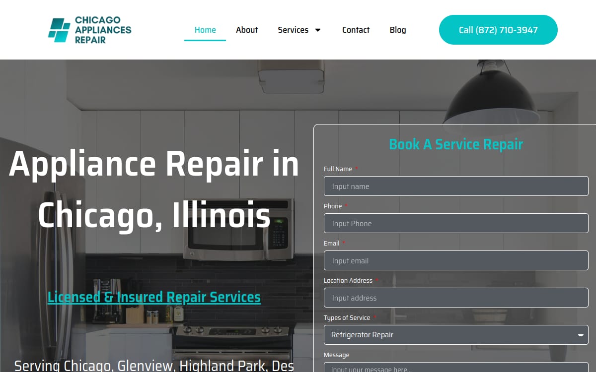 Chicago Appliances Repair by Le Grand appliance repair website homepage