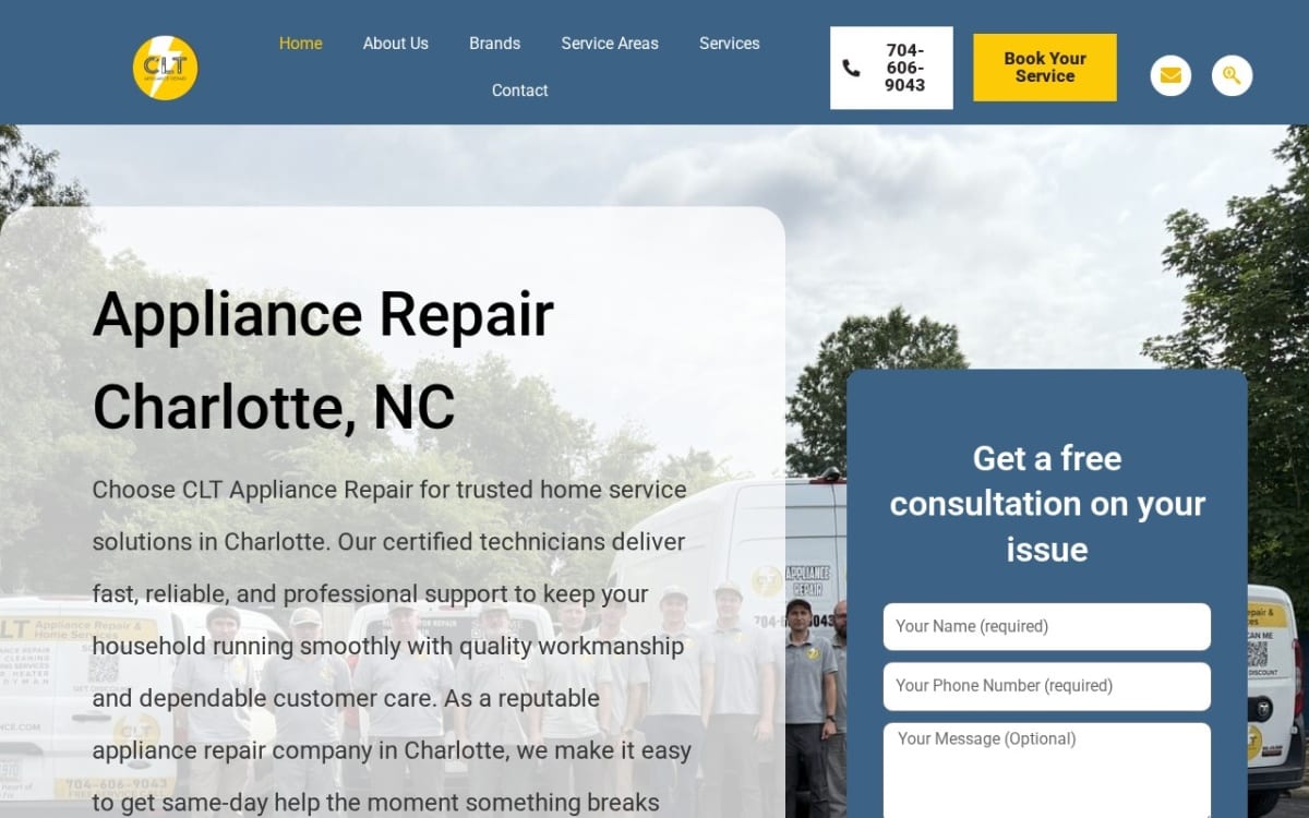 CLT Appliance Repair, LLC appliance repair website homepage
