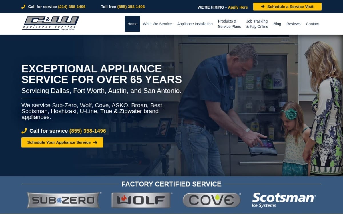 C&W Appliance Repair appliance repair website homepage