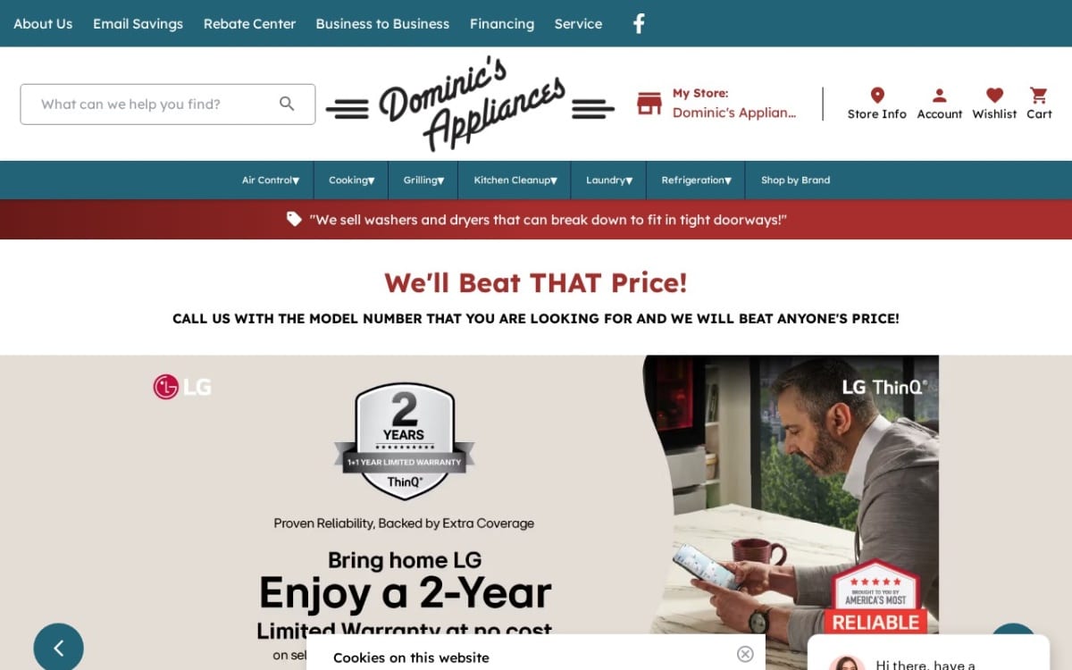 Dominic's Appliances appliance repair website homepage