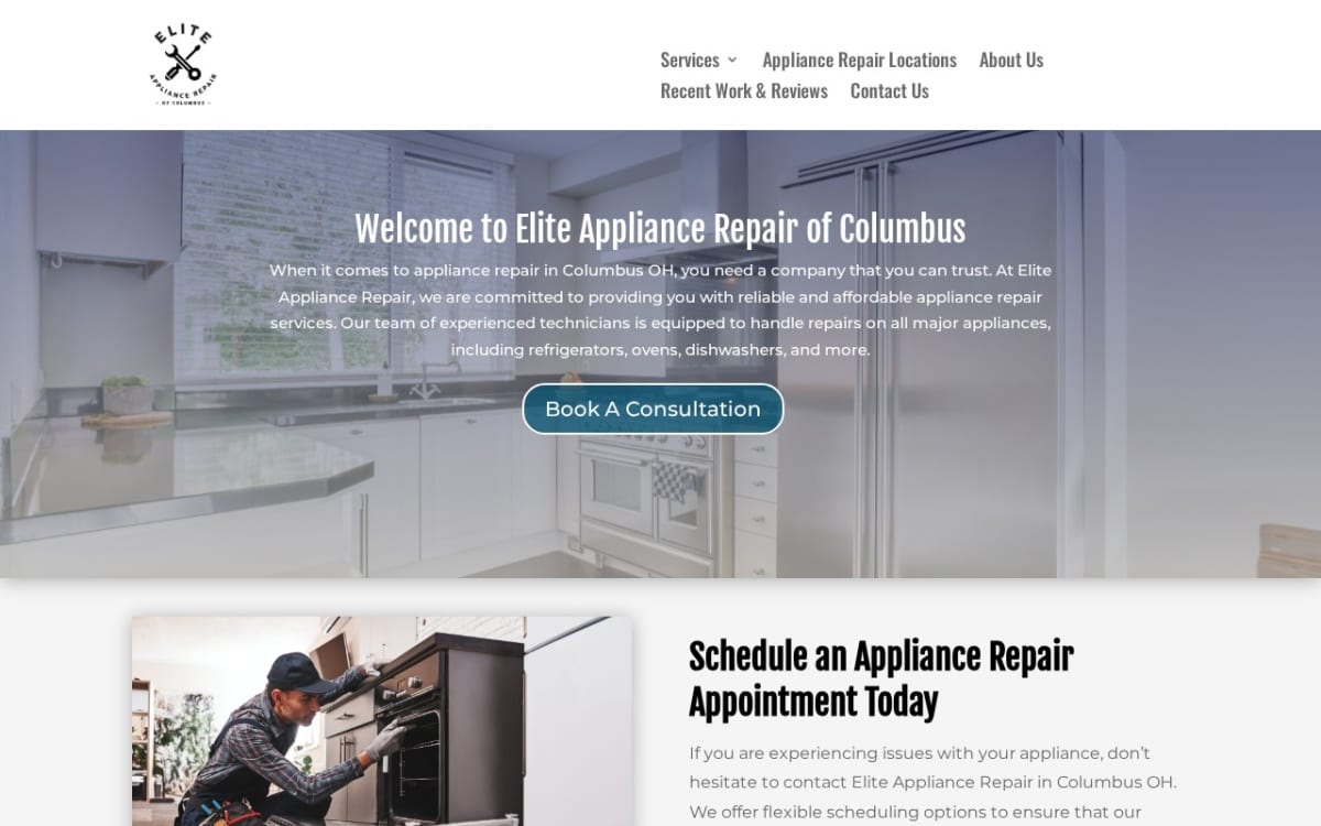 Elite Appliance Repair of Columbus, LLC appliance repair website homepage