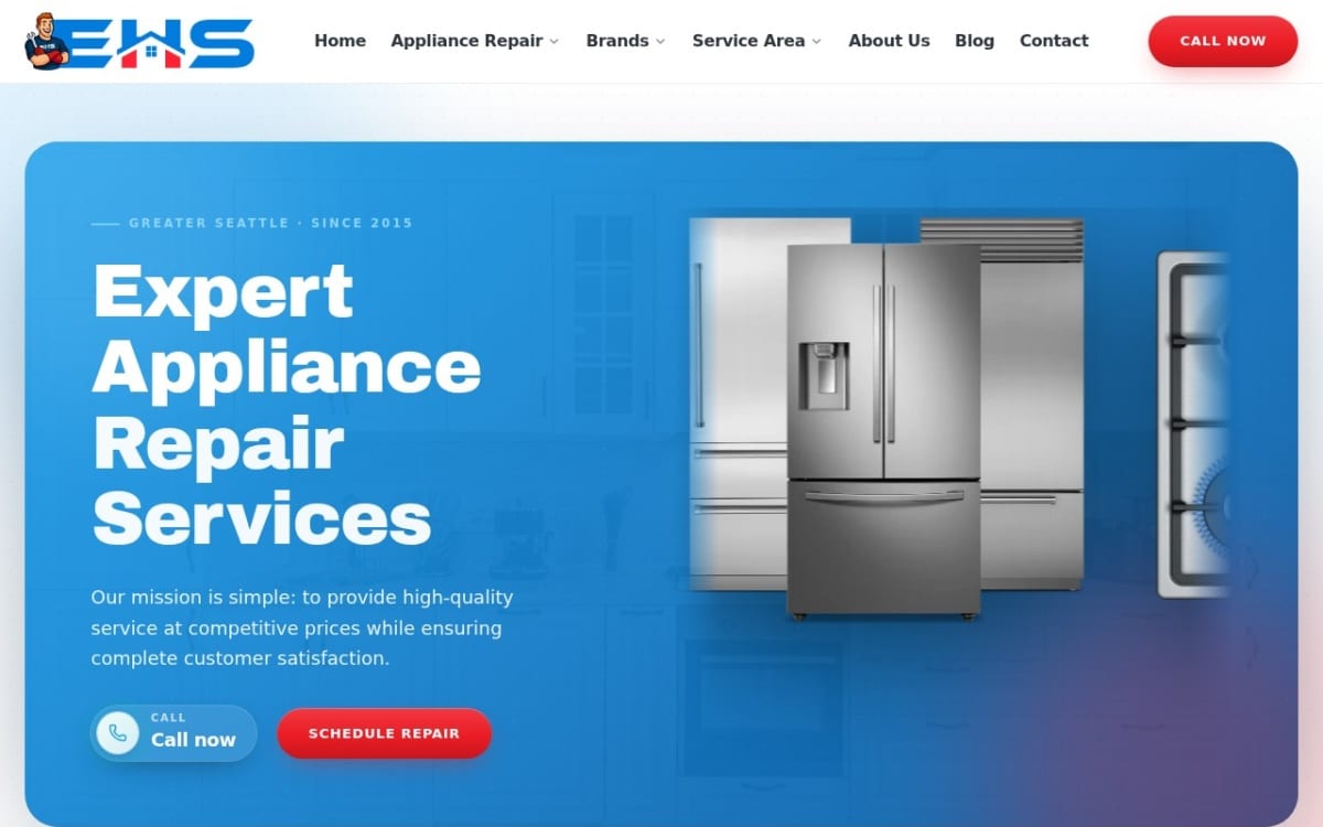 Expert Appliance Repair appliance repair website homepage