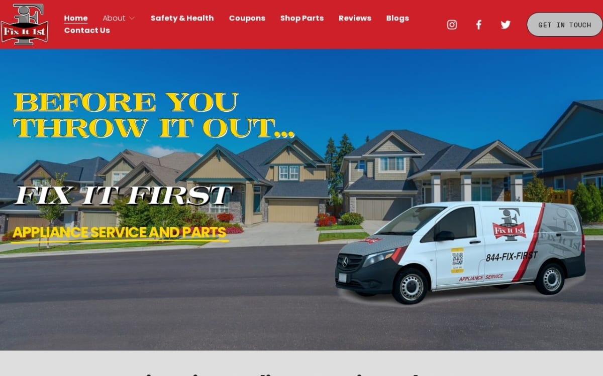 FIX IT FIRST APPLIANCE REPAIR and PARTS appliance repair website homepage