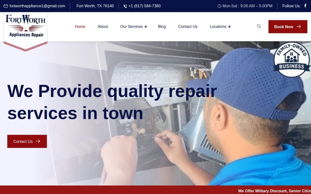 Fort Worth Appliances Repair LLC appliance repair website homepage