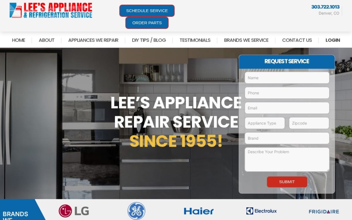 Lee's Appliance & Refrigeration Service appliance repair website homepage