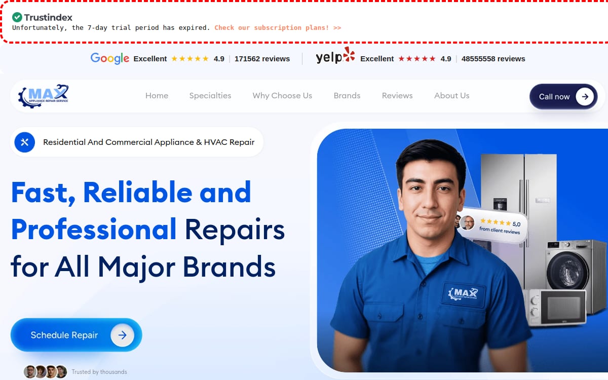 MAX Appliance Repair Service appliance repair website homepage