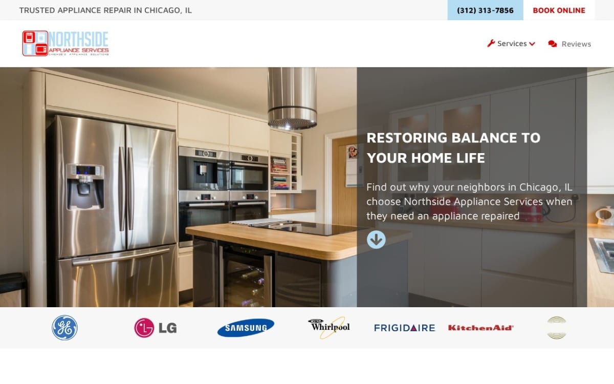 Northside Appliance Services appliance repair website homepage