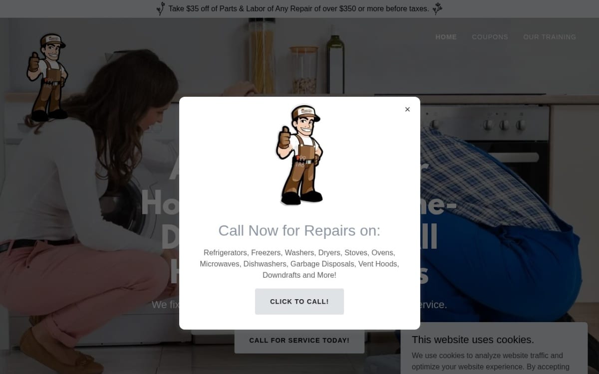 Same Day Appliance Repair Houston appliance repair website homepage