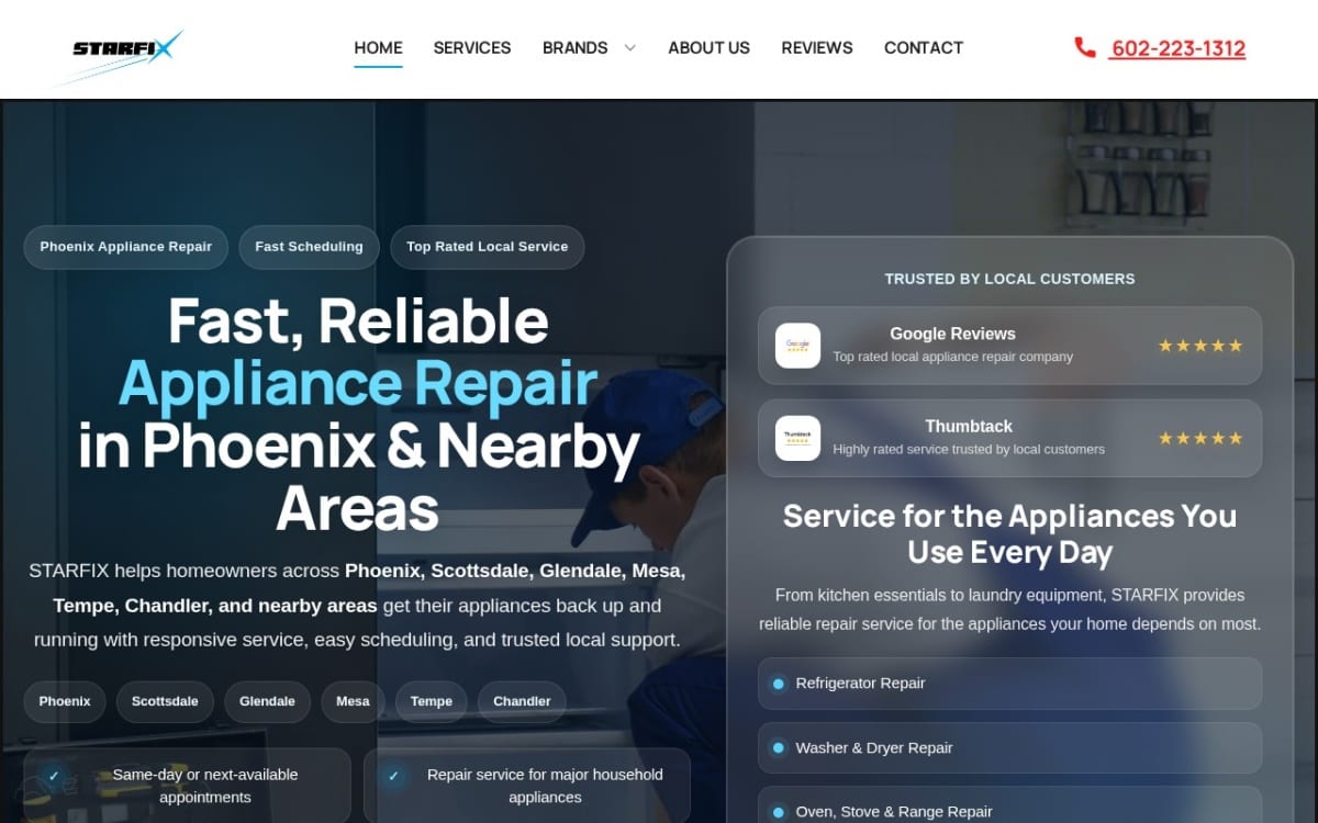 Starfix Appliance Repair appliance repair website homepage