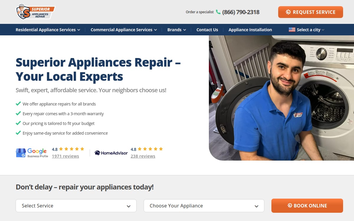 Superior Appliances Repair of Houston appliance repair website homepage