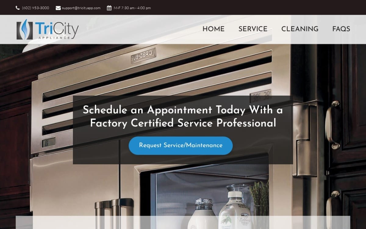 Tri-City Appliance Service appliance repair website homepage