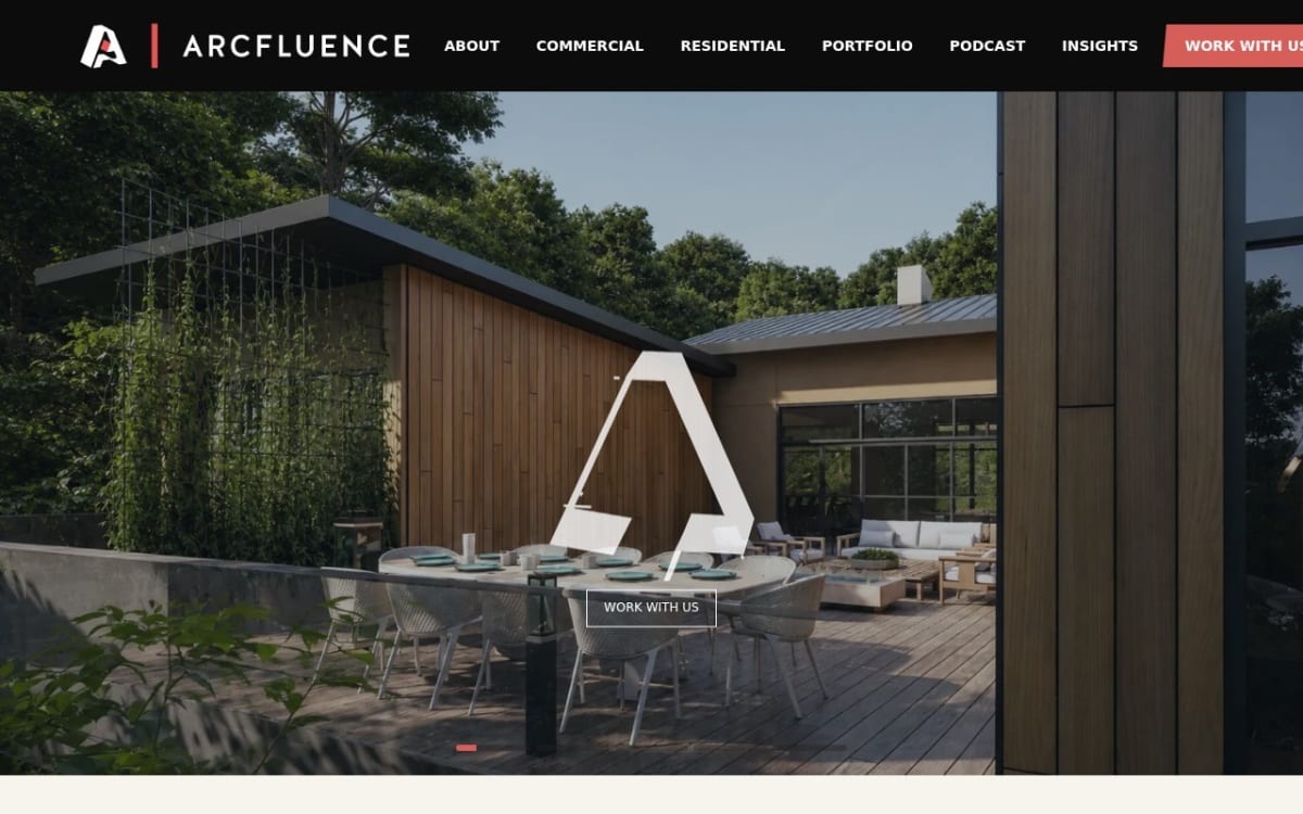 Arcfluence architect website homepage