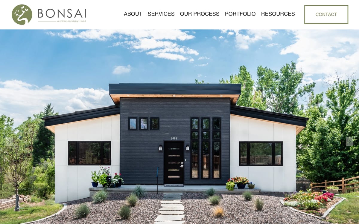 BONSAI Design + Build architect website homepage
