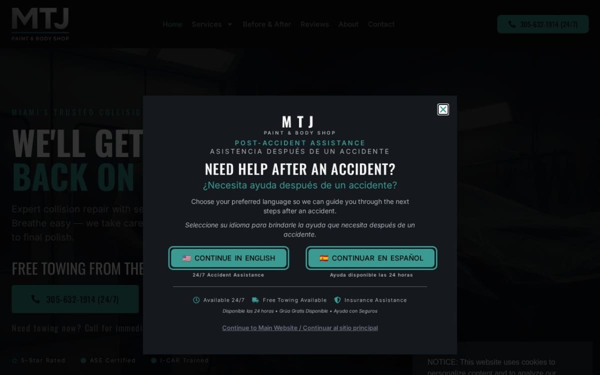 MTJ Paint and Body Shop Miami Fl auto body shop website homepage