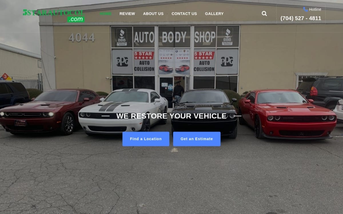 5 Star Auto Collision auto body shop website homepage