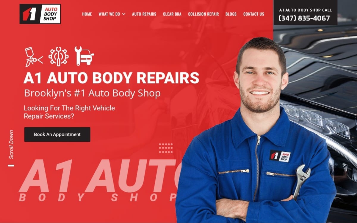 A1 Auto Body Shop Brooklyn auto body shop website homepage