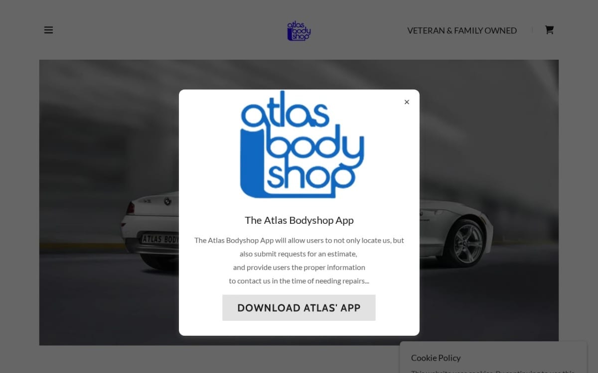 Atlas Body Shop auto body shop website homepage
