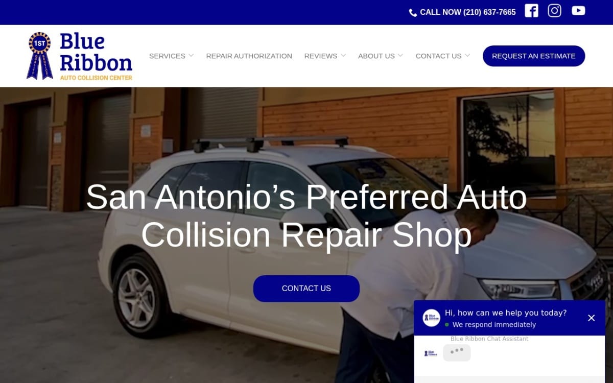 Blue Ribbon Auto Collision Center auto body shop website homepage