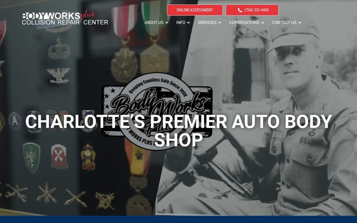 Body Works Plus auto body shop website homepage