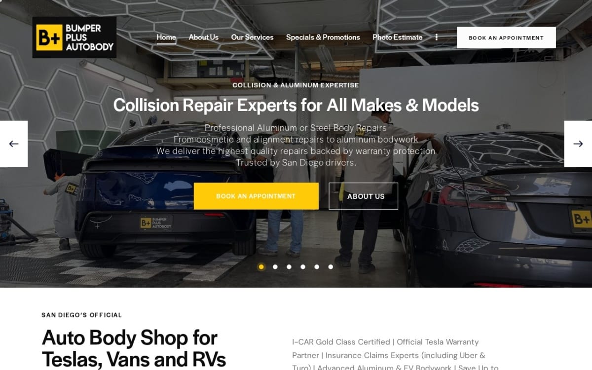 Bumper Plus Autobody auto body shop website homepage