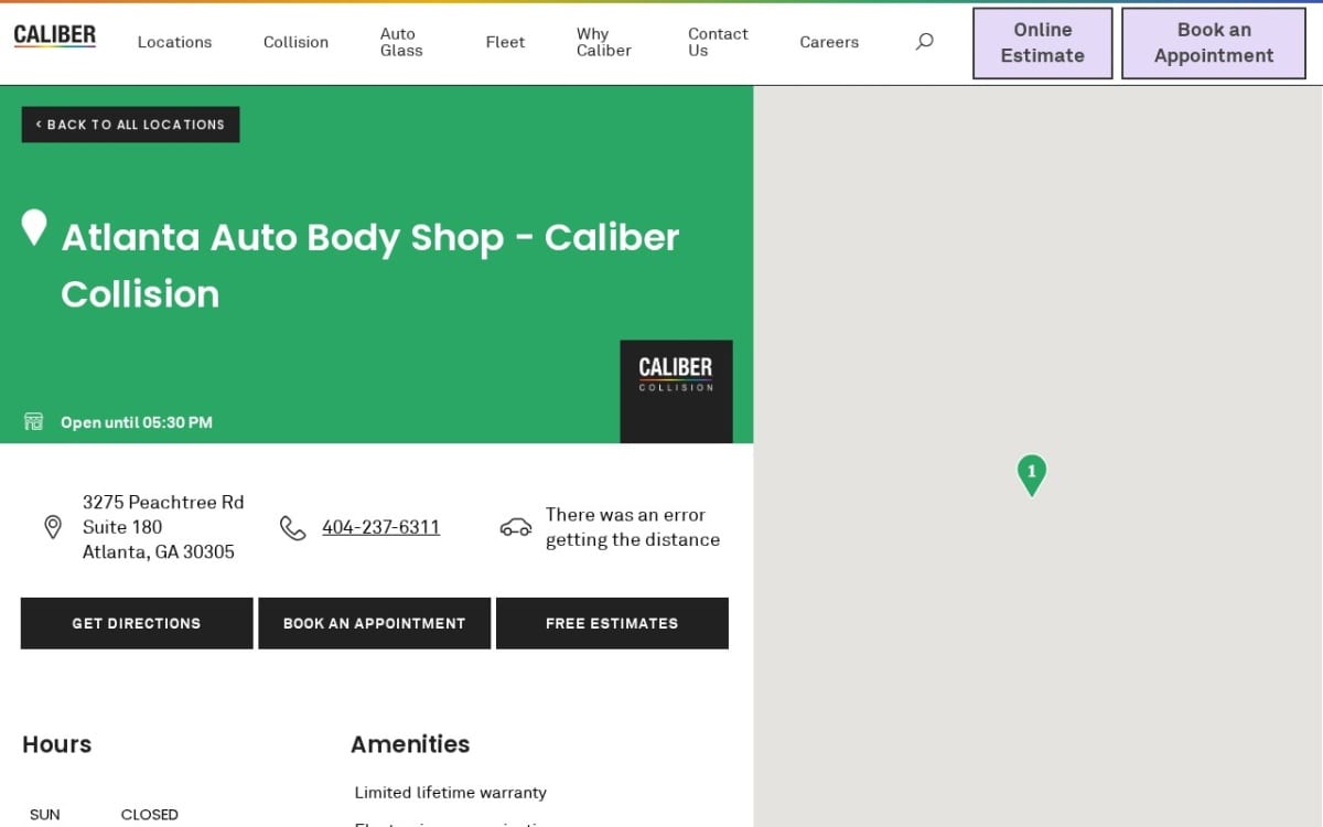 Caliber Collision auto body shop website homepage